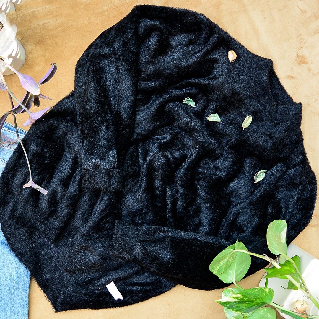 Basic Jet Black Faux Fur Sweater (1)