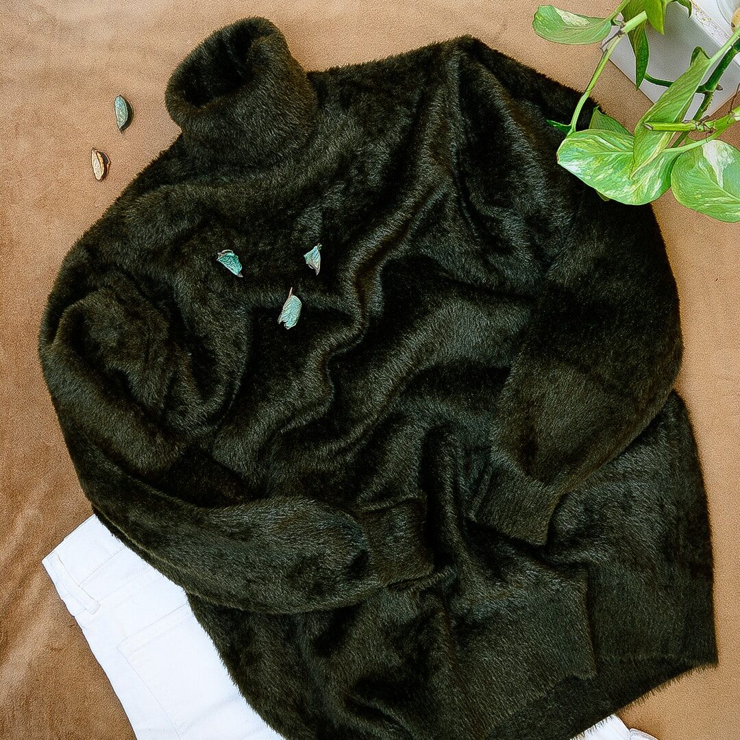 Basic Mercury Green Faux Fur Highneck (1)