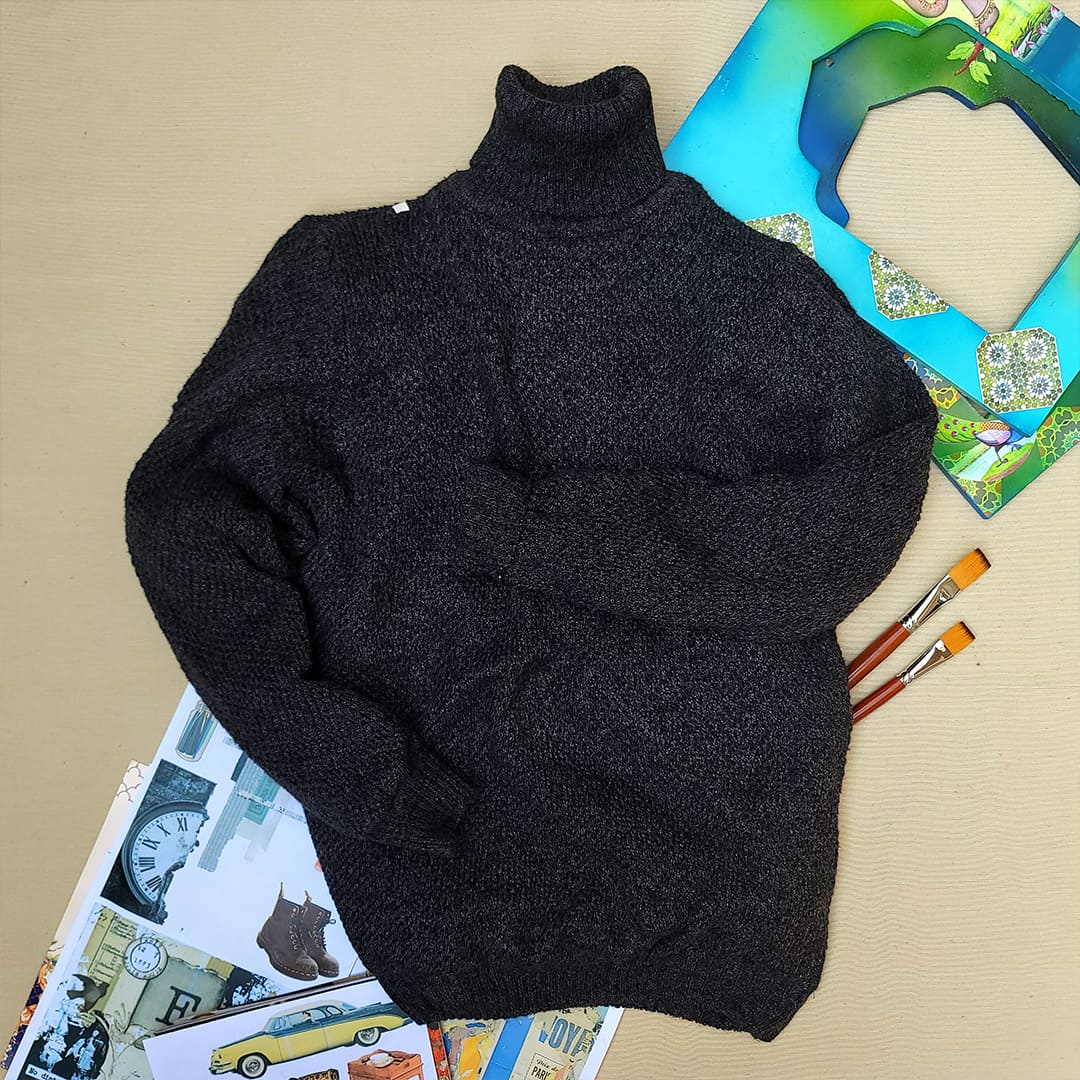 Charcoal Gray Double Knit Turtleneck Sweater (1)